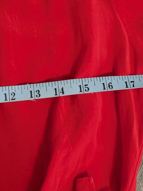Vintage Ms. Chaus Red Silk Dress Mock Neck Long Sleeve Midi Pockets Size 12 Red